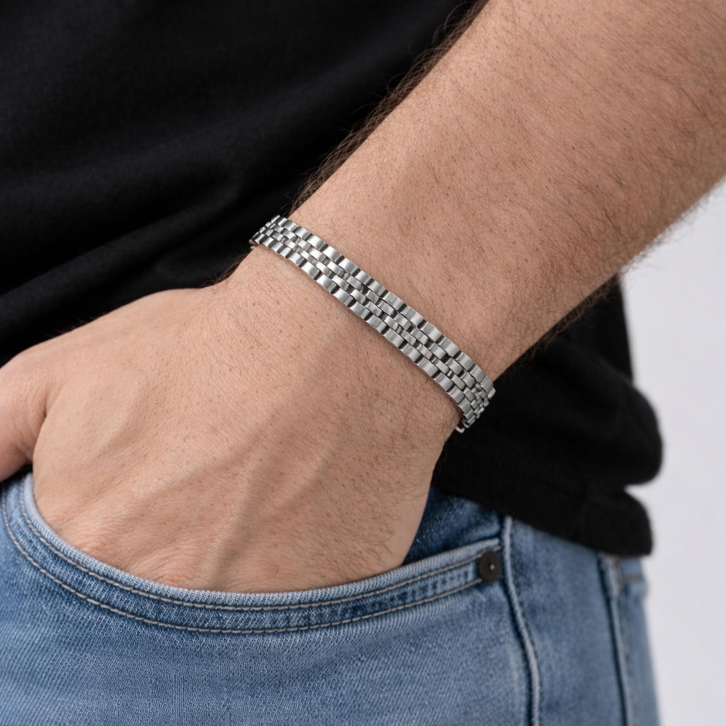 316L Kordon Detaylı Çelik Bileklik
